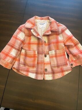 Old Navy Girls' Coral and Cream Plaid Button Jacket
